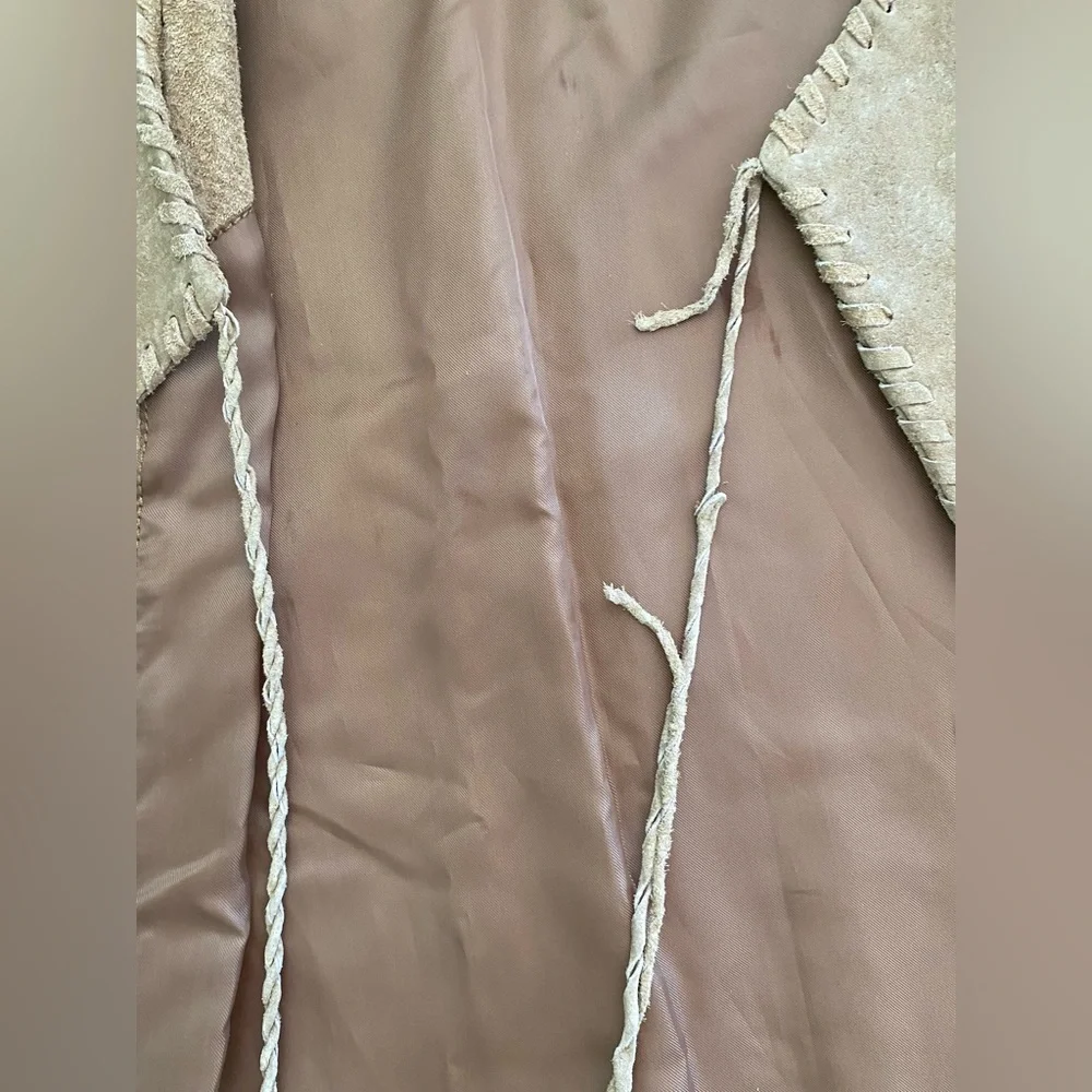 Womens Native American Wilson Leather Suede Fringe Vest Tan Outfit XL 14 - Picture 5 of 16